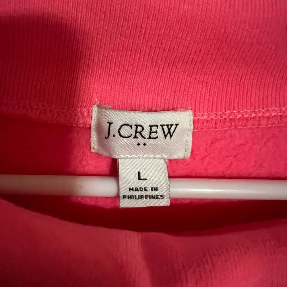 J. CREW Classic Wide Button Mock Neck Fleece Sweatshirt Neon Pink Women's Size L